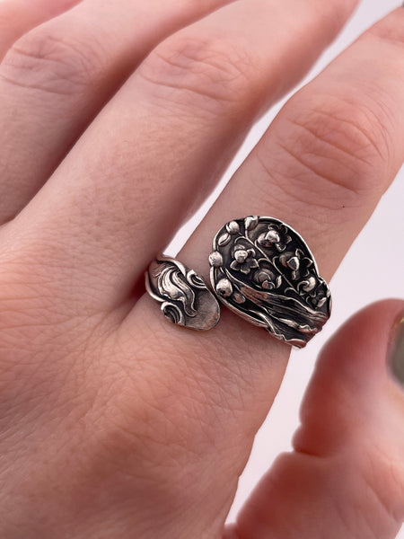 size 9.75 sterling silver flower spoon ring