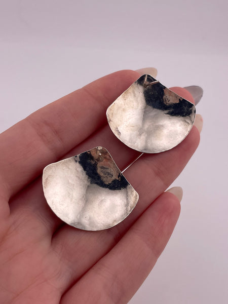 sterling silver hammered textured fan post earrings