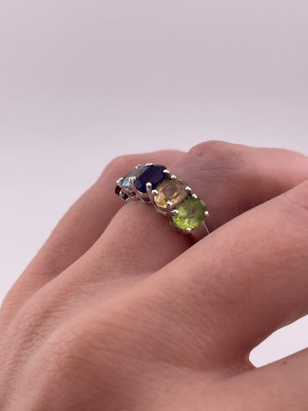 size 7 sterling silver faceted multi-gemstone ring