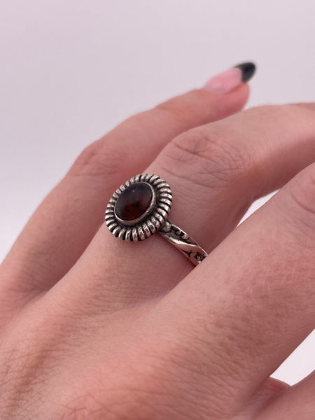 size 7.25 sterling silver amber flower band ring