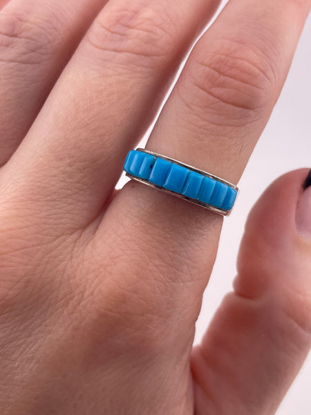 size 7.75 sterling silver synthetic turquoise cobblestone style ring