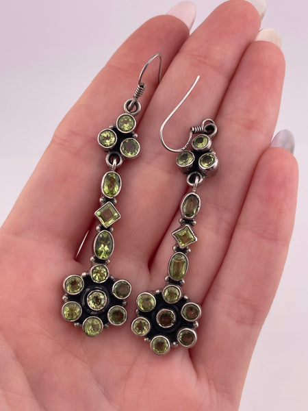 sterling silver faceted peridot dangle earrings