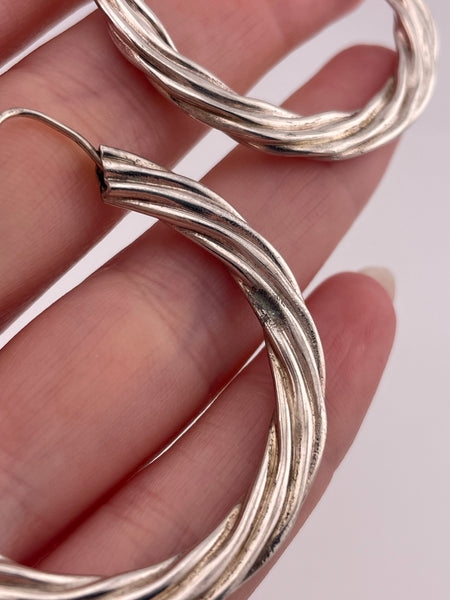 sterling silver 1-5/8" flattened cable hoop earrings