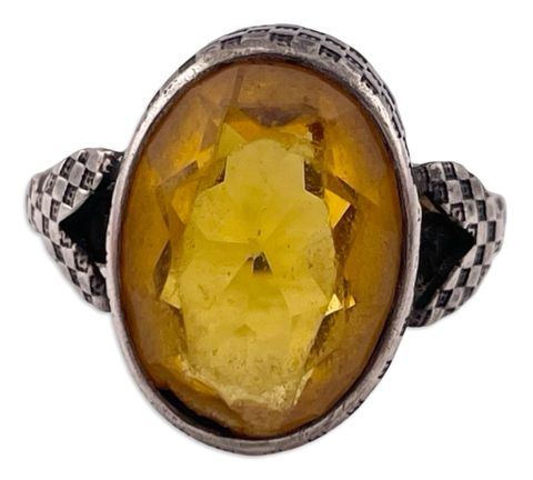 size 4.25 sterling silver faceted orange glass ring ***AS IS***