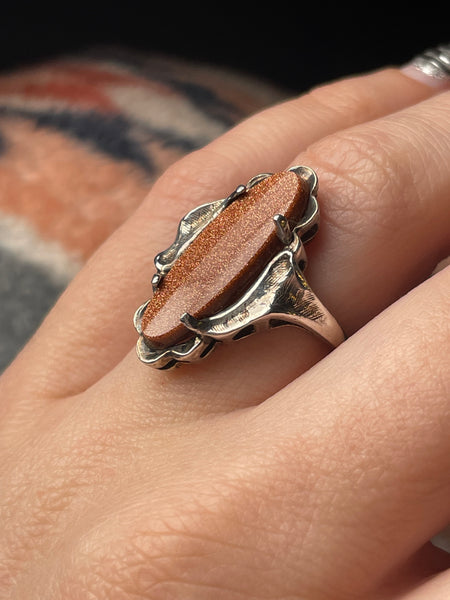size 6.25 sterling silver goldstone ring
