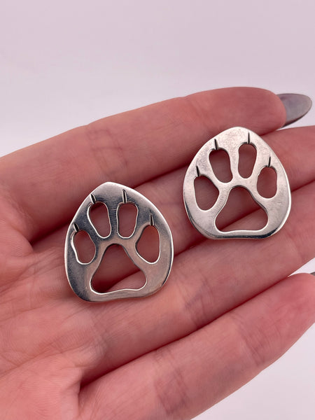sterling silver paw print cut-out post earrings