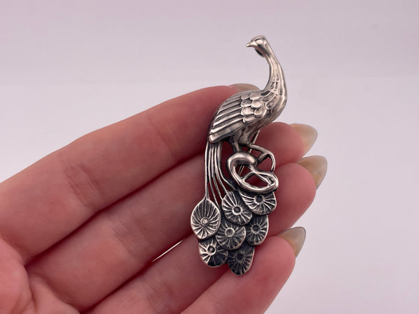 sterling silver pressed peacock pendant brooch