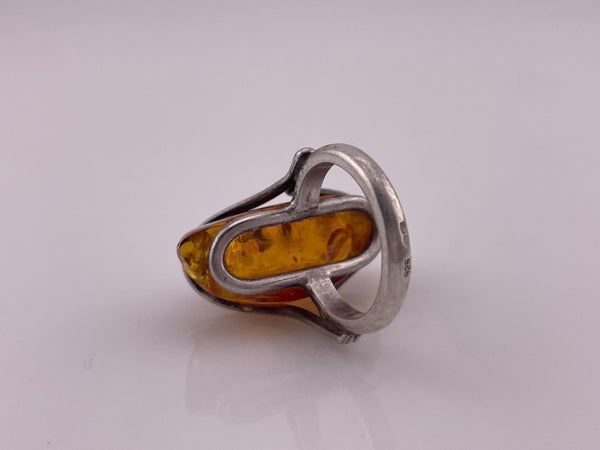 size 7.5 sterling silver amber organic design ring ***AS IS***