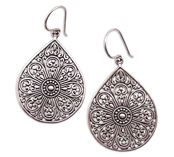sterling silver stoneless flower cut-out dangle earrings