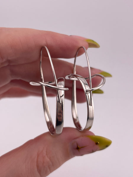 sterling silver stoneless funky swirly threader dangle earrings
