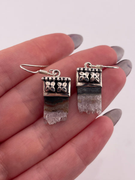 sterling silver raw quartz hook dangle earrings