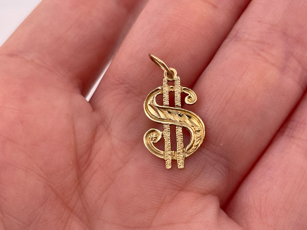 14k yellow gold dollar sign pendant