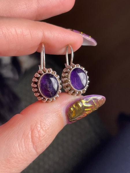sterling silver amethyst hook lever-back earrings
