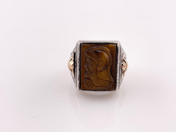 size 9 sterling silver gold accents tigers eye cameo ring
