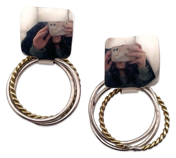 sterling silver & brass door-knocker post dangle earrings