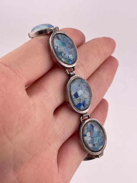 sterling silver 7" mosaic opal link bracelet