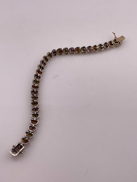 sterling silver gold plated 7 1/4" faceted multi-gemstone link bracelet