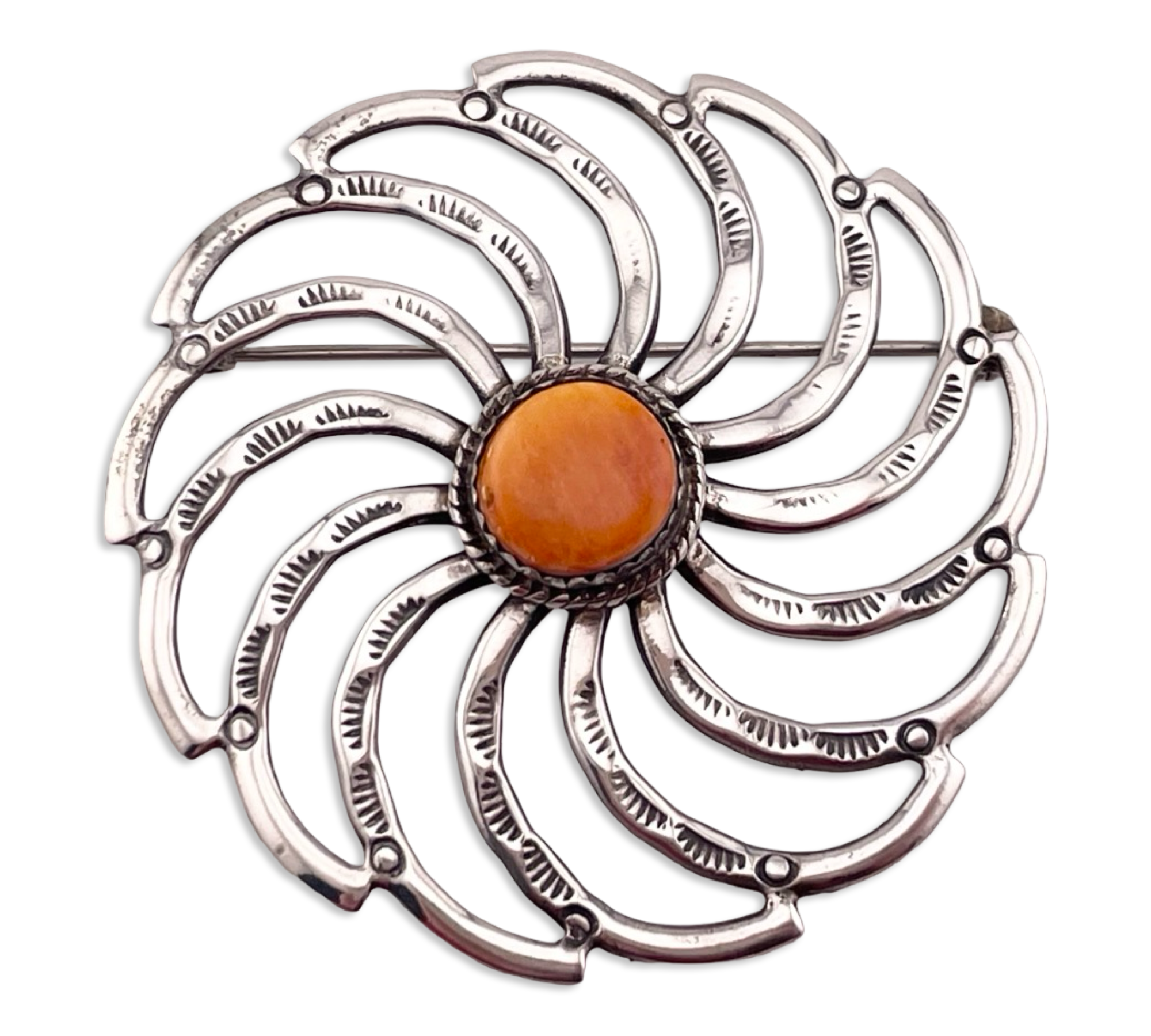 sterling silver 2" stamped spiny oyster brooch pin