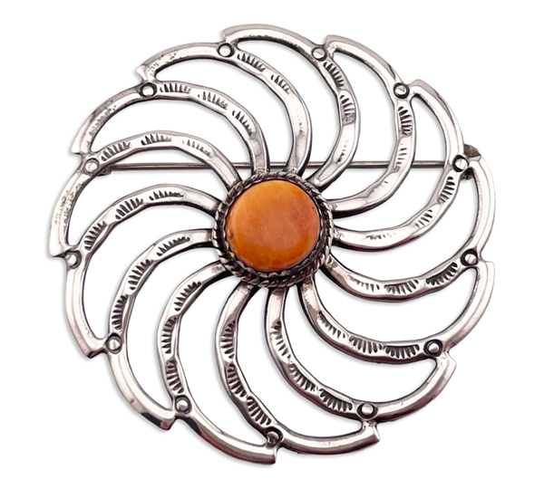 sterling silver 2" stamped spiny oyster brooch pin