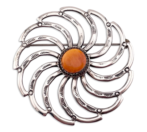 sterling silver 2" stamped spiny oyster brooch pin