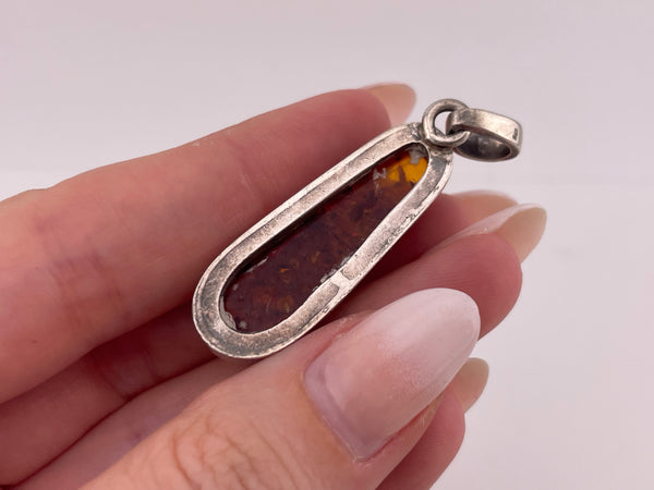sterling oblong amber silver pendant
