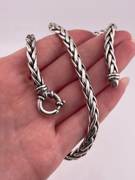 sterling silver 16" Italian heavy wheat chain oversized clasp necklace