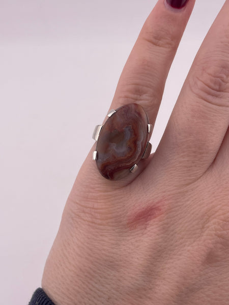 size 4.5 sterling silver oval agate ring