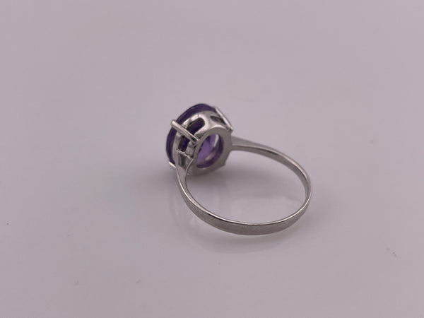 size 7.75 sterling silver faceted oval amethyst prong setting ring