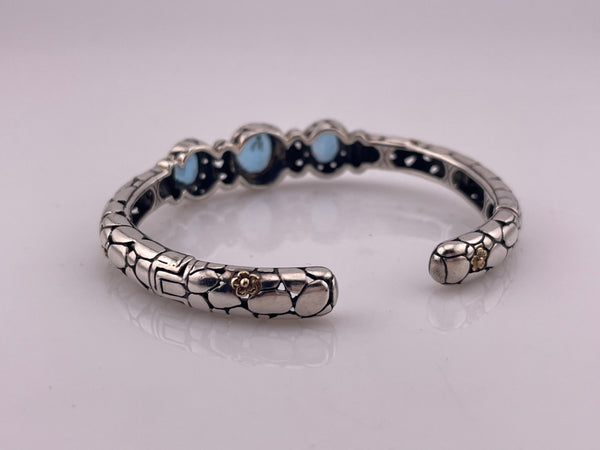 sterling silver & 14k gold faceted blue topaz cuff bracelet