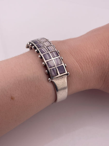 sterling silver 6" wampum shell cuff bracelet
