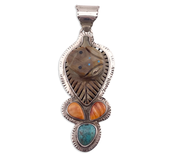 sterling silver large 3-3/8" frog turquoise jasper spiny oyster pendant