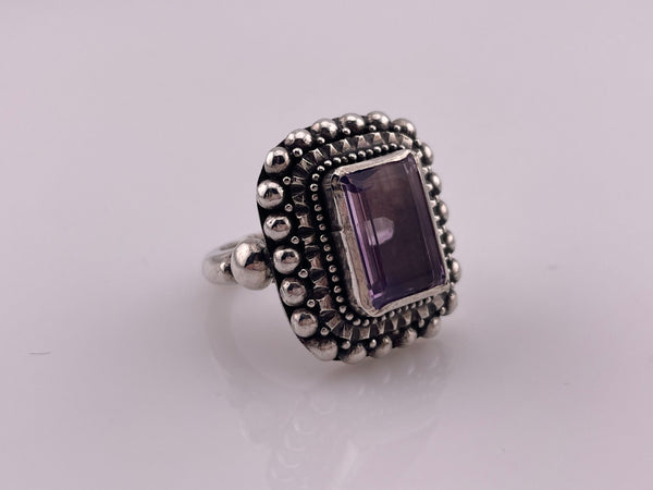 size 8.25 sterling silver chunky heavy faceted amethyst rectangle ball design ring