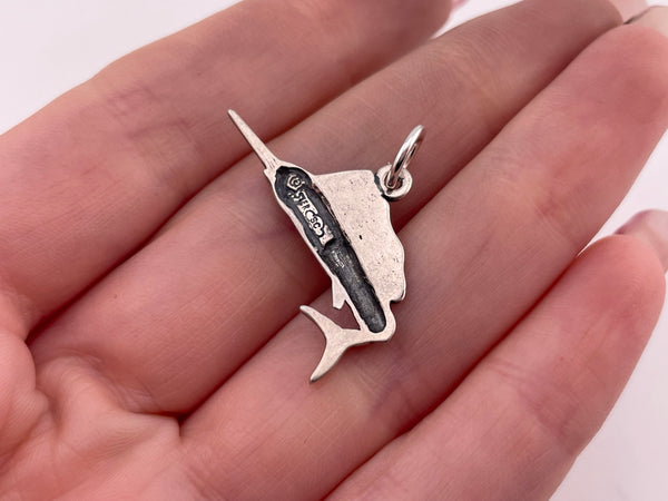 sterling silver etched sailfish pendant