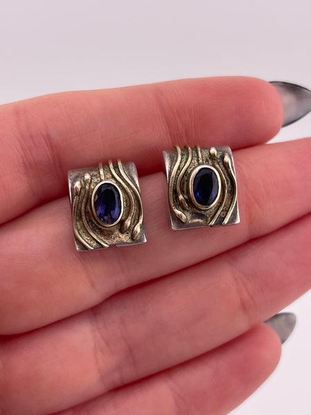 sterling silver & gold plated faceted iolite post earrings