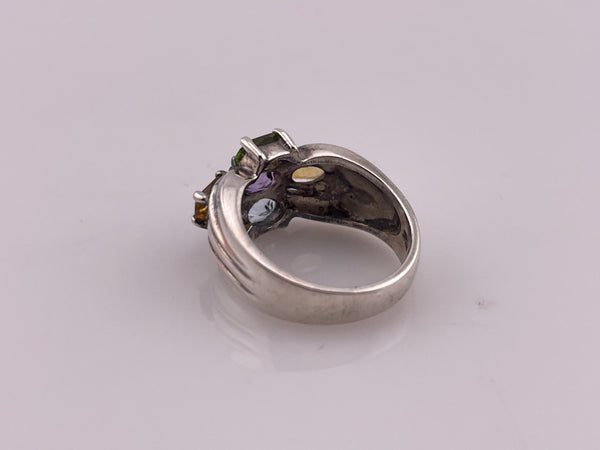 size 7 sterling silver faceted multi-gemstone ring