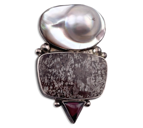 sterling silver mabe pearl jasper garnet pendant brooch combo