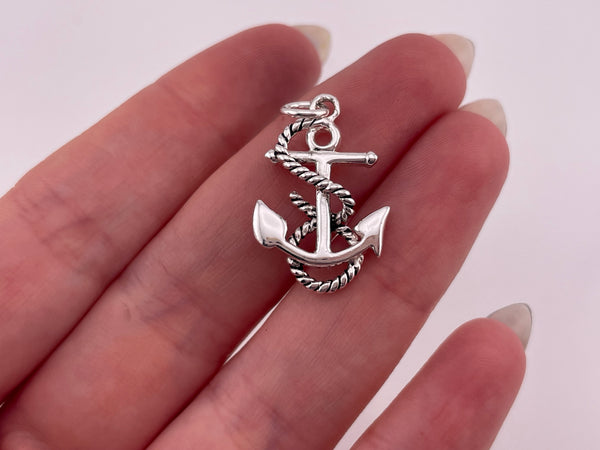sterling silver rhodium plated anchor rope pendant