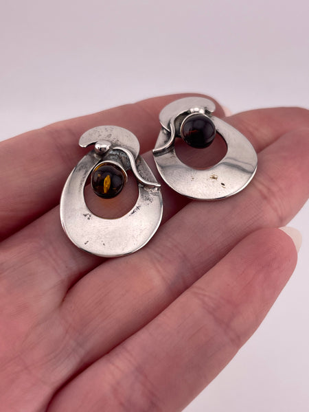 sterling silver synthetic amber post earrings