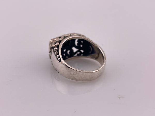 size 8 sterling silver faceted onyx swirl design ring