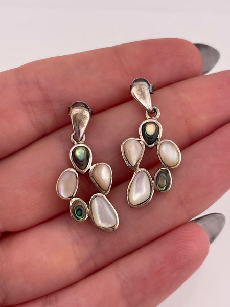 sterling silver abalone mother of pearl post dangle earrings