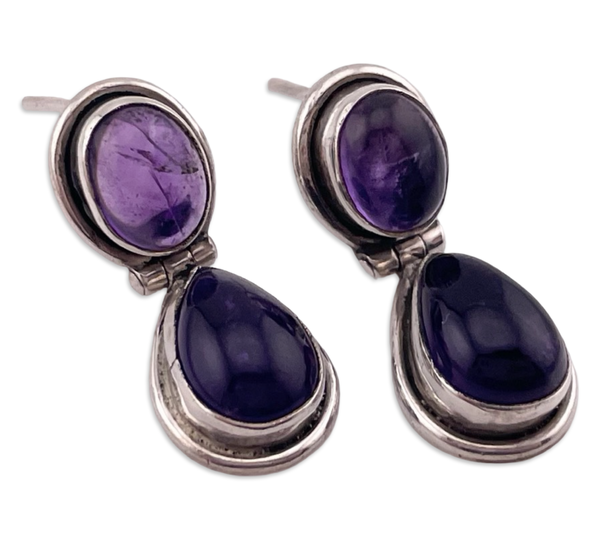 sterling silver double amethyst post hinge earrings