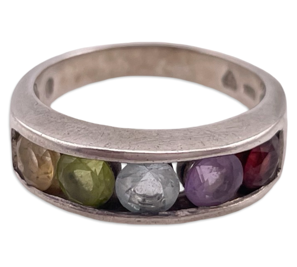 size 8 sterling silver multi-gemstone ring