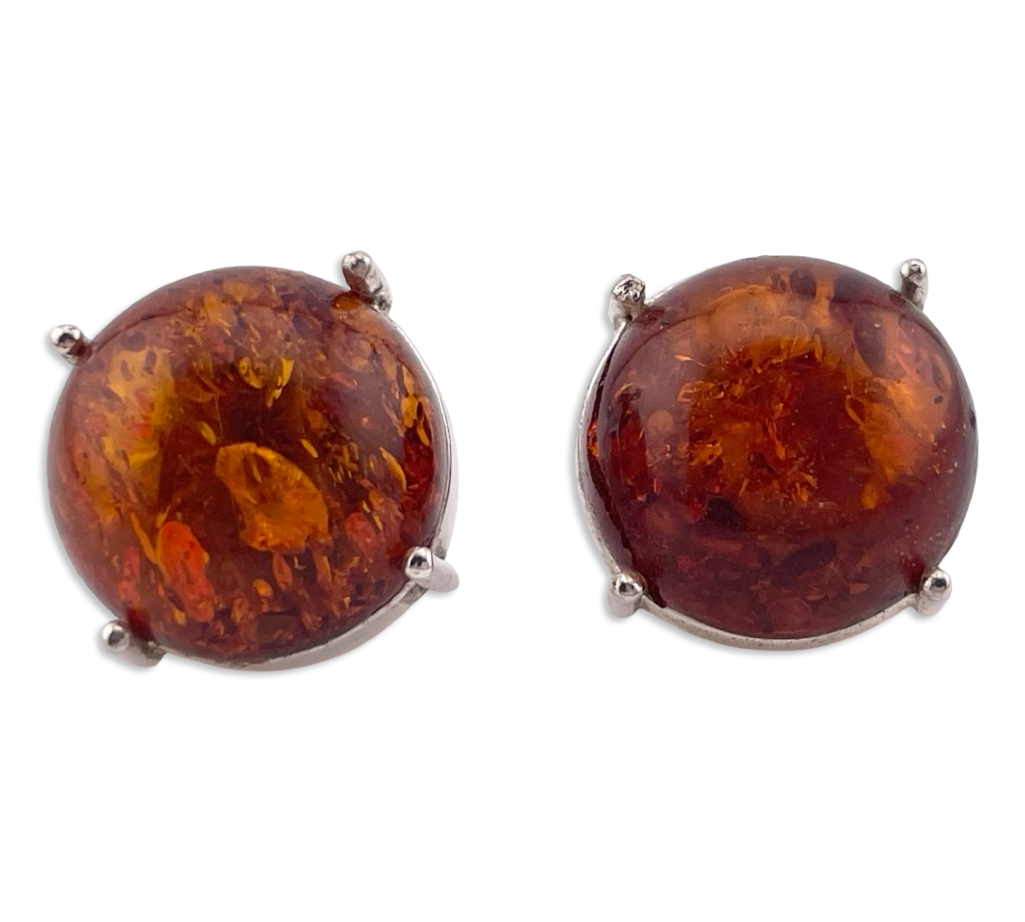 sterling silver round amber prong setting post earrings