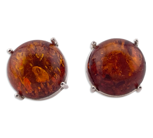 sterling silver round amber prong setting post earrings
