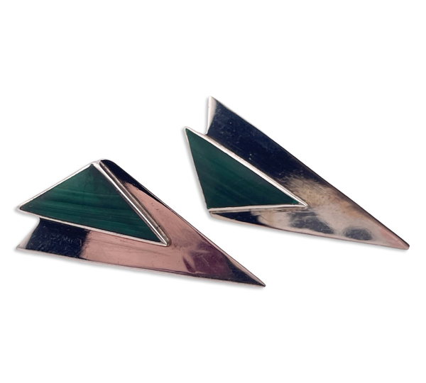 sterling silver triangle malachite post earrings