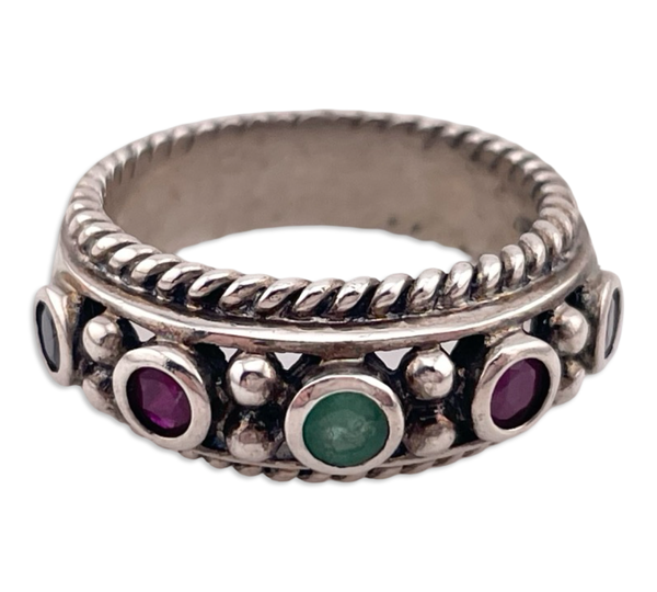 size 7 sterling silver lab sapphire ruby emerald ring