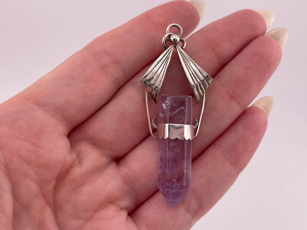 sterling silver amethyst crystal point pendant