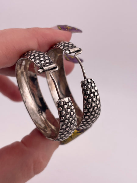 sterling silver 1 1/2" polka dot textured hoop earrings