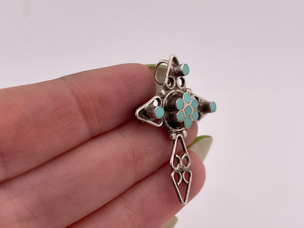 sterling silver turquoise inlay cross pendant brooch