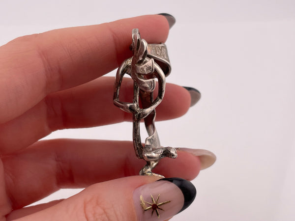 sterling silver large 3D Kokopelli dancer pendant